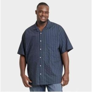 Island‎ Passport Navy Short Sleeve Striped Button Up Casual Shirt 3XL Cruise